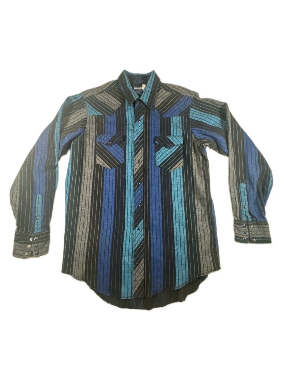 Wrangler Western Dress Shirt Mens XL-T Blue Black Striped Regular Fit Cowboy Cut